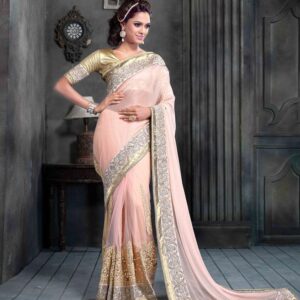 Peach Net Party Wear Saree 63822